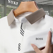 BOSS德國輕奢男士短袖T恤夏季商務休閑透氣翻領POLO衫男 輕奢888-白色 4XL 建議185-200斤