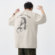 潮氪 短袖t恤男 夏季潮牌五分半袖男士衣服男圓領(lǐng)情侶裝夏天寬松潮流 卡其色MT7184 M 推薦100-125斤