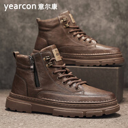 意爾康馬丁靴男款秋冬季休閑百搭二棉鞋男2025新款高幫靴子男士工裝板鞋 淺棕590 41 (255mm)