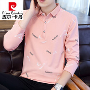 皮爾卡丹（pierre cardin）2025春季長(zhǎng)袖T恤男個(gè)性潮流花衣服有帶領(lǐng)純棉青年春裝男裝體恤 8853粉色 XL 120-135斤