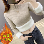 Rindu毛衣內(nèi)搭打底衫貼身女生秋冬加厚半高領(lǐng)一體絨保暖修身加絨針織衫 高端深咖色 M 均碼