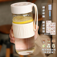 樂扣樂扣（LOCK&LOCK）女生高顏值玻璃杯泡茶便攜高硼硅耐熱茶隔水杯辦公室ins網(wǎng)紅杯子 大-白色+立體貼480ml 送杯刷+貼
