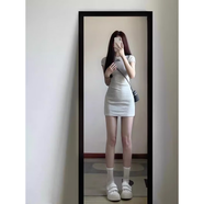 JRET甜辣妹緊身連衣裙女夏季純欲風小個子收腰包臀連身裙性感修身短裙 灰色短裙【版】 L :【海邊度假沙灘/仙女/浪漫復(fù)