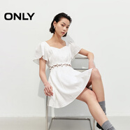 ONLY2025春季新款法式淑女風(fēng)純色顯瘦短袖連衣裙女|125107055 A52斑鳩白色 S