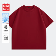 名創(chuàng)優(yōu)品（MINISO）運(yùn)動(dòng)小白t夏季短袖男寬松休閑圓領(lǐng)內(nèi)搭上衣高級(jí)感半袖抑菌體恤衫 酒紅(純色) 2XL /185(體重160-180斤)