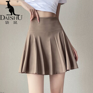 袋鼠（DaiShu）羽毛球運動套裝女夏季2025新款網球服瑜伽速干百褶半身短裙健身衣 百褶裙棕色 S (選碼參考胸圍腰圍)