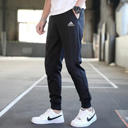 阿迪達斯（adidas）男褲 秋新款運動(dòng)褲跑步健身訓練休閑褲子三條紋舒適長(cháng)褲 IC9417/黑色小腳褲 M (175/80A)