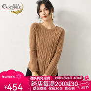 鱷魚恤女士100%山羊絨純色不規(guī)則下擺圓領(lǐng)套頭毛衣純羊絨衫女 黃駝 XL 170/92A(105c)