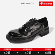Dream Box鈞博vibram高端馬臀皮休閑皮鞋手工固特異皮底男士德比鞋 黑色亮光 39