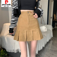 皮爾卡丹（pierre cardin）燈芯絨半身裙女春秋冬高腰韓版學(xué)生黑色百褶裙2025a字魚(yú)尾短裙子 卡其色 帶安全褲 XS