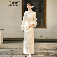 丹珠娜（DanZhuNa）旗袍女秋冬2025女裝新款冬季國風(fēng)長(cháng)裙毛毛領(lǐng)修身日常新中式連衣裙 【鳶美人】 M