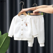嬰兒衣服分體春秋外套兒童春秋套裝分體衣服男女寶寶可愛(ài)三件套男童運(yùn)動(dòng)兩件套春季外穿 白色字母熊上衣+上衣 80 建議6-12個(gè)月