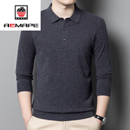 AEMAPE奢侈高端品牌翻領(lǐng)羊 毛長(cháng)袖T恤男春秋中年針織純色寬松爸爸打底衫 9988中灰長(cháng)袖 XL 175 建議 130-155斤