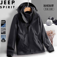 JEEP SPIRIT吉普沖鋒衣夾克男春秋季外套三合一兩件套戶外登山服 黑色 L