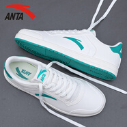 安踏男鞋板鞋男小白鞋秋季新款輕便休閑男士經(jīng)典低幫戶(hù)外滑板鞋子男 象牙白/上官綠-9 40