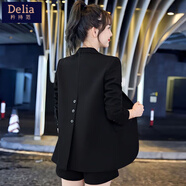 矜持范一?？坌∥餮b外套女春季新款氣質(zhì)百搭小個子設計感后開叉西服 黑色_[款] M [建議95-110斤]