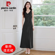 皮爾卡丹（pierre cardin）醋酸緞面連衣裙女夏季2025新款感氣質(zhì)女神范中長款吊帶連衣裙 2024黑色連衣裙2025 3XL