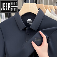 吉普（JEEP）男士彈力翻領(lǐng)短袖T恤夏季薄款寬松透氣POLO衫冰絲新款男裝上衣 深藍 3XL 185 建議170-185斤