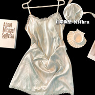 貝逸芙冰絲睡裙夏季女款帶胸墊一體吊帶性感睡衣高級女士暈染灰色家居服 KYX44139#吊帶裙-薄荷綠 M