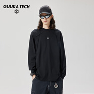 GUUKA TECH古由卡長(cháng)袖t恤男純棉薄款2025春季圓領(lǐng)內搭男士打底衫寬松男裝 黑色 M