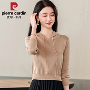 皮爾卡丹（pierre cardin）2025春季新款薄款針織衫女裝長(cháng)袖帶帽套頭毛衣小個(gè)子短款連帽衛衣 2024卡其色2025 S 建議90斤以下穿