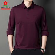 夢(mèng)特嬌（MONTAGUT）法國(guó)長(zhǎng)袖T恤男士翻領(lǐng)春秋季Polo衫中老年爸爸裝 酒紅 L 175/92A