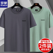 羅蒙新款純棉短袖T恤男款圓領(lǐng)寬松薄款夏季休閑百搭半袖體恤打底衫 DX深灰+豆綠 XL 【推薦120-135斤】