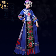 少數(shù)民族服裝土家族服裝新款云南貴州少數(shù)民族女苗族彝族侗族壯族舞蹈演出服飾 青花瓷藍(lán)色含帽子1 2XL