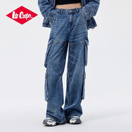 Lee Cooper李庫珀孟子義同款牛仔褲女直筒寬松闊腿褲工裝褲微喇褲重磅長(cháng)褲女 白色T恤 25