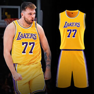 千格鹿nba勇士庫里球衣湖人東契奇籃球服套裝男款比賽校隊隊服定制團(tuán)購 77號東契奇-湖人黃色圓領(lǐng) M碼（150-160CM 90-110斤）
