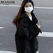 棉致美式復古慵懶風連帽開衫衛(wèi)衣短外套女春秋冬季新款加絨寬松顯瘦 030黑色【常規(guī)高品質(zhì)28.5】 XL 125-140斤