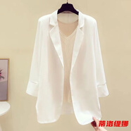 蒂洛緹娜垂墜飄逸白色雪紡小西裝女氣質(zhì)中長(cháng)款休閑西服春夏季寬松薄外套 白色 S 160