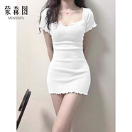 蒙森圖夜店純欲風(fēng)緊身包臀吊帶連衣裙性感歐美甜辣妹木耳邊V領(lǐng)短袖女夏 白色 M