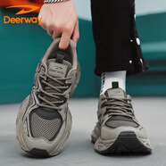 德爾惠（DEERWAY）運動鞋男鞋2025夏季鞋子男士休閑鞋厚底透氣網(wǎng)面老爹鞋 棕色 42