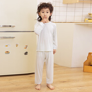 曼尼哆樂(lè )女童家居服男童長(cháng)袖睡衣套裝兒童春秋新款空調服中大童純色套裝 初夏綠 110 （適合身高95-105）