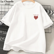La Chapelle Sport拉夏貝爾夏季純棉短袖t恤女裝薄款透氣上衣運(yùn)動(dòng)休閑寬松顯瘦體恤 白色(愛(ài)藝心胸標(biāo)) S /155(推薦85-100斤)