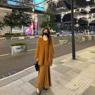 瓏覓胖妹妹套裝遮肚子200斤冬天大碼女裝毛衣半裙2024秋冬女士寬松慵 卡其色裝 3XL  建議160-180斤