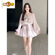 初徑春裝搭配一整套女2025新款顯白法式雪紡上衣半身裙時(shí)尚紫色套裝 紫色襯衫吊帶+紫色短裙 S 70-95斤