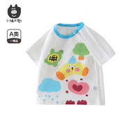 小豬大衛(wèi) PECODAVID兒童T恤夏裝新品100%棉男寶女寶寶短袖百搭防蚊褲0-3歲 夏雨森林 90