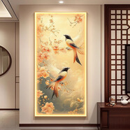 雅軒妮喜鵲報(bào)喜圖玄關(guān)裝飾畫新中式入戶進(jìn)門帶燈壁畫梅花鳥走廊豎版掛畫 D款【喜鵲登梅】 充電寶【80*160】搖控?zé)?金框【鋁合金外框+有機(jī)玻璃面】
