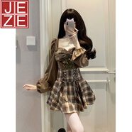 JEZE秋裝辣妹一整套秋季小個子連衣裙感公主裙女春秋上衣甜辣套裝 上衣+半身裙【z】 M