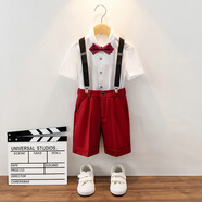 衣諾坊六一兒童禮服演出服背帶褲套裝幼兒園表演服小學(xué)生大合唱演出服裝 酒紅男:短袖+短褲+背帶+領(lǐng)結襪子 150 （建議體重：67-80斤）