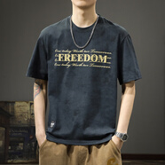 WXAW原創(chuàng)潮牌男裝純棉圓領(lǐng)短袖T恤男薄款2025夏季新款寬松大碼美式潮 黑色 4XL 推薦體重200-220斤