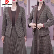 皮爾卡丹（pierre cardin）西裝套裝裙女春季新款洋氣減齡遮肉顯瘦西服上衣裙子兩件套 咖色套裝 【外套+裙子兩件套】 【建議135-150斤】 3XL