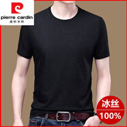 皮爾卡丹（pierre cardin）精品男裝夏季中年男士短袖t恤圓領冰絲半袖體恤男爸爸裝上衣潮 【817】黑色 L 170建議120-138斤