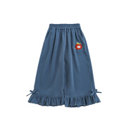 幼悠女童蘋果樂園系列春季蝴蝶結(jié)翻領(lǐng)背心遮肉顯瘦花苞褲多件套潮 褲子灰藍(lán)（C3009） 90   cm