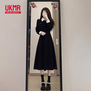 UKMR法式黑色連衣裙子2025新款女春秋季內搭打底長(cháng)裙入冬穿搭配一整套 【黑色】 2XL 65/70kg