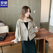 羅蒙（ROMON）風(fēng)衣小個(gè)子輕熟純色女裝百搭女韓版上衣短款新款抽繩春秋外衣女神 卡其色 L 建議110-125斤穿