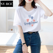 NY-RCE白色T恤女士短袖寬松純白體恤穿搭女裝夏季新款薄上衣 212印花白 L