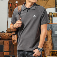 季言季言230G珠地棉高端男士短袖polo衫 插肩袖翻領(lǐng)t恤休閑運動(dòng)半袖 深灰色230G菠蘿珠地棉 L （適合130-145斤）